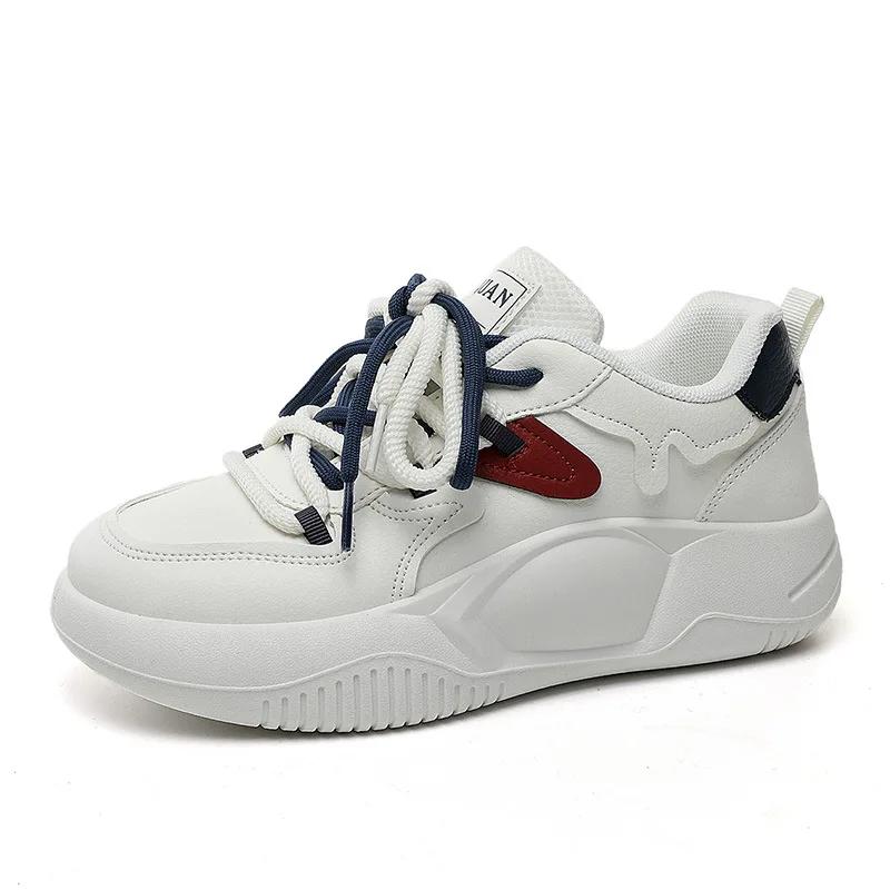 Fashion 2024 New Women's Skateboarding Shoes with Thick Soles, Cross Strap and Color Matching Sneakers Women Platform