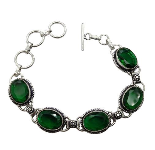 Green Garnet Gemstone Silver Plated Handmade Bracelet Jewelry BR 12