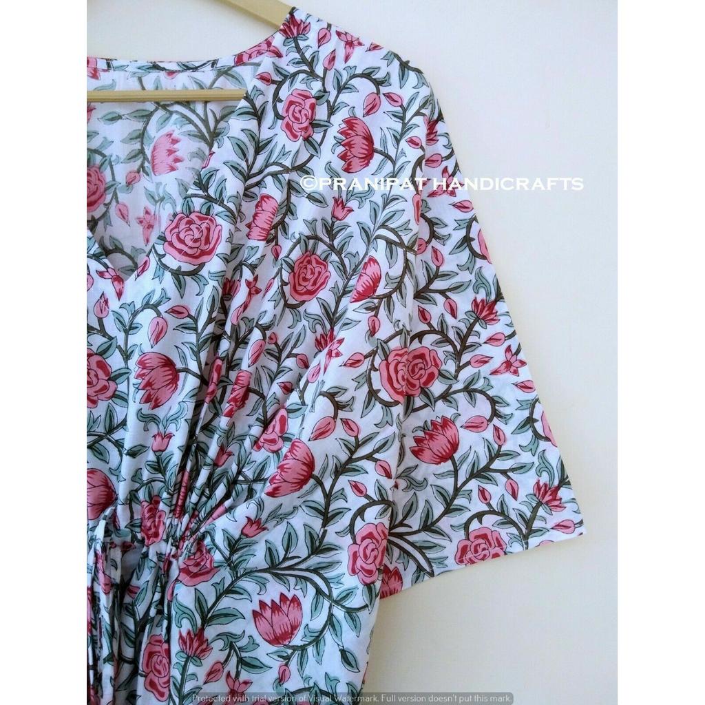 Индийское белое длинное платье с цветочным принтом из хлопка в стиле хиппи макси женское ночное платье-кафтан CKFTN-SCRN-FULL-BUYIT-071