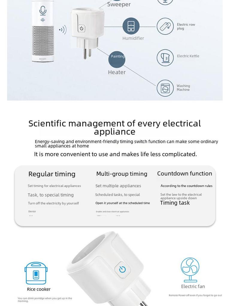 Умная розетка Tuya WiFi и Bluetooth с голосовым управлением Alexa и пультом дистанционного управления через мобильное приложение