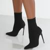 Women Boots Short High Heels Shoes For Women Autumn Winter Botas Mujer Knitted Ankle Boots Black Sock Women Heels Boots Female