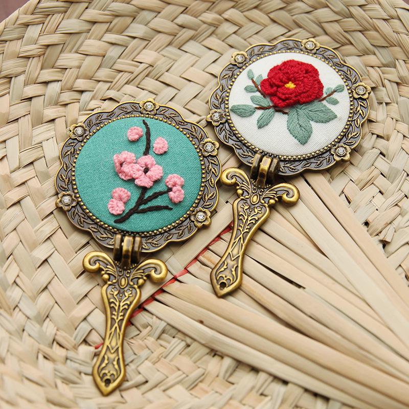DIY Retro Embroidery Folding Makeup Mirror Kit: Beginner-Friendly Cute Ancient Style