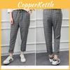 Shein Drawstring Hem Pants Plaid Rolled Stylish High Waist Harem Trousers In Grey
