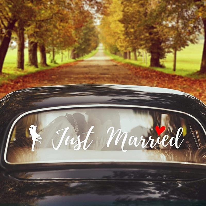 Съемные наклейки на свадебный автомобиль 'Just Married' Виниловые наклейки Для вечеринки в честь помолвки Домашние украшения Наклейки на окна Подарок