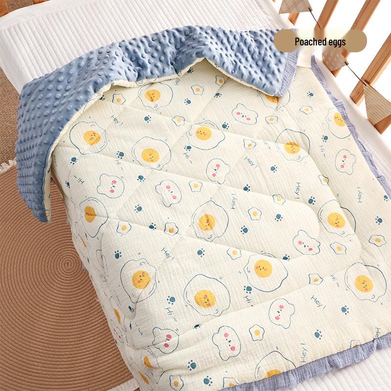 Three-Piece Pure Cotton Baby Bedding Set - Bean Cover Blanket, Cloud Pillow, Ruffled Quilt for Spring/Autumn