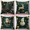 Christmas Pillowcase, Cute Cartoon Imitation Embroidery Linen Print Sofa Pillow Cover, Festival Decoration, Festival Gift (Pillow Insert Not Included)