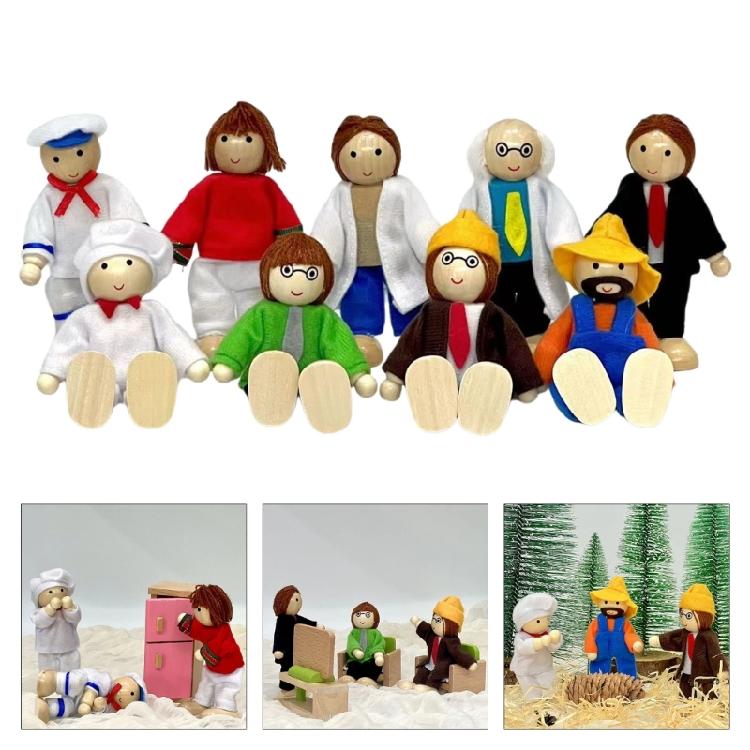 9 Character Wooden Articulated Toy People Promoting Imagination and Family Bonding
