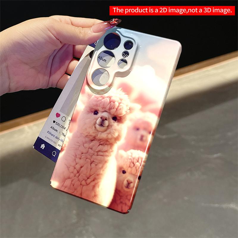 2DFlat Samsung phone case Pink Alpaca Family in Dreamy Sky Applicable to Galaxy S22 S23 S24 S25ULTRA S26 A12 A13 A14 A15 A16