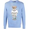 Polo SS23 Cartoon Bear Embroidered Crew Neck Long Sleeve Sweater Men Sweater Blue 710899222-001
