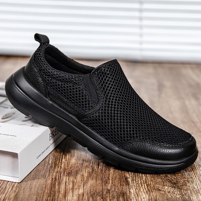 Men's Shoes Summer Mesh One-pedal Casual Shoes Non-slip Breathable Soft-soled Black Shoes Lightweight Walking Men