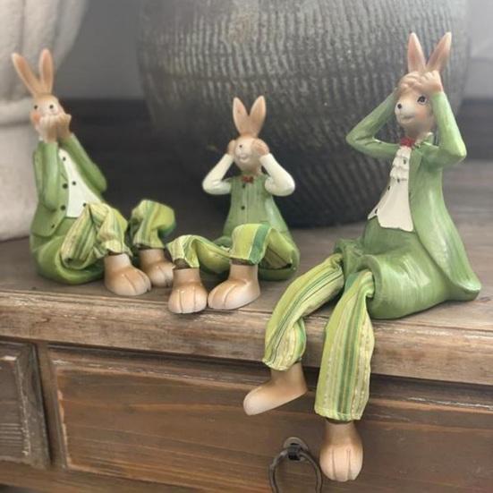 3Pcs Rabbit Sculpture Eye-catching Decorative Wear Resistant Modern Purple Green Easter Rabbit Figurine Decor Home Supplies