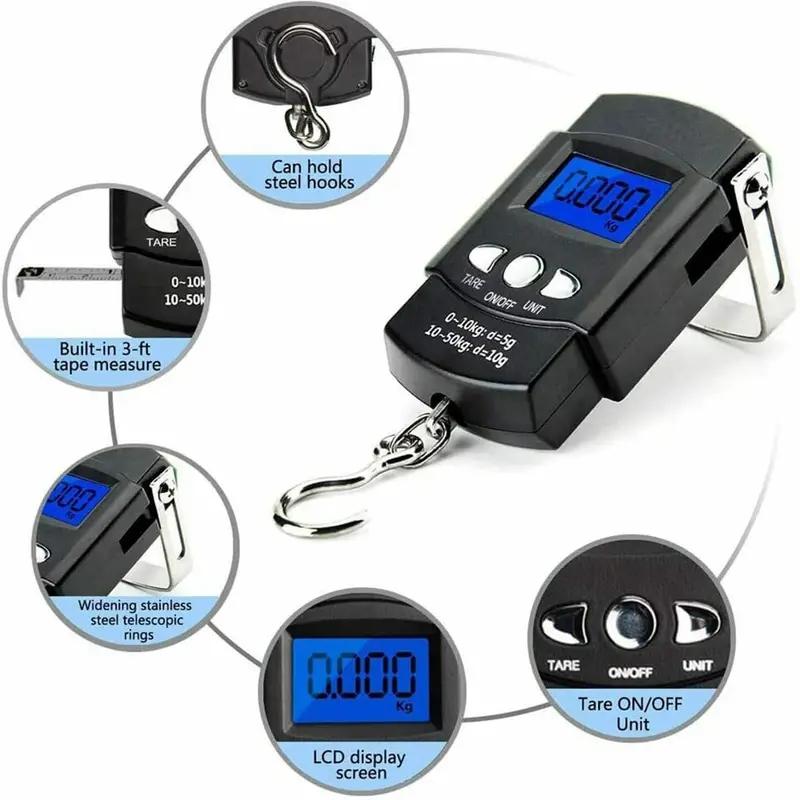 50kg/10g LCD Mini Scale Electronic For Fishing Luggage Travelling  Weighting  Hook Scale Portable Digital Kitchen Scales
