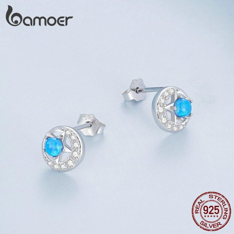 Серьги-гвоздики BAMOER из стерлингового серебра 925 пробы со звездами и луной, серьги-гвоздики с фианитом для женщин, подарок на день рождения, ювелирные изделия с платиновым покрытием