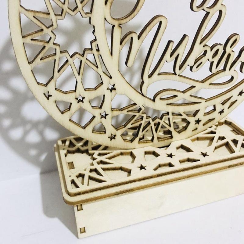 2020 New Wooden Islam Muslim Eid Mubarak Ramadan Home Party Ornament Decor Led Wooden Diy Table Deco
