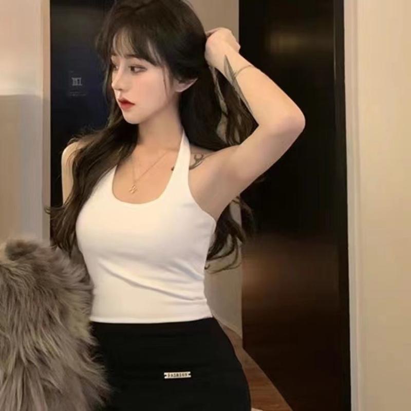 WTEMPO Hanging Neck Style Suspender Bottom Vest with Bra Pad Bottom Shirt Can Be Worn Outside Sports Vest Top