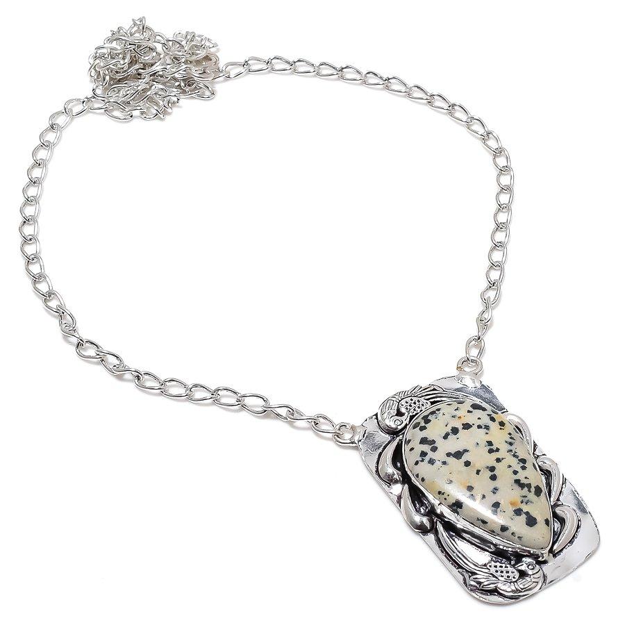 Natural Dalmation Jasper Gemstone 925 Sterling Silver Gift Necklace 18" W7w67