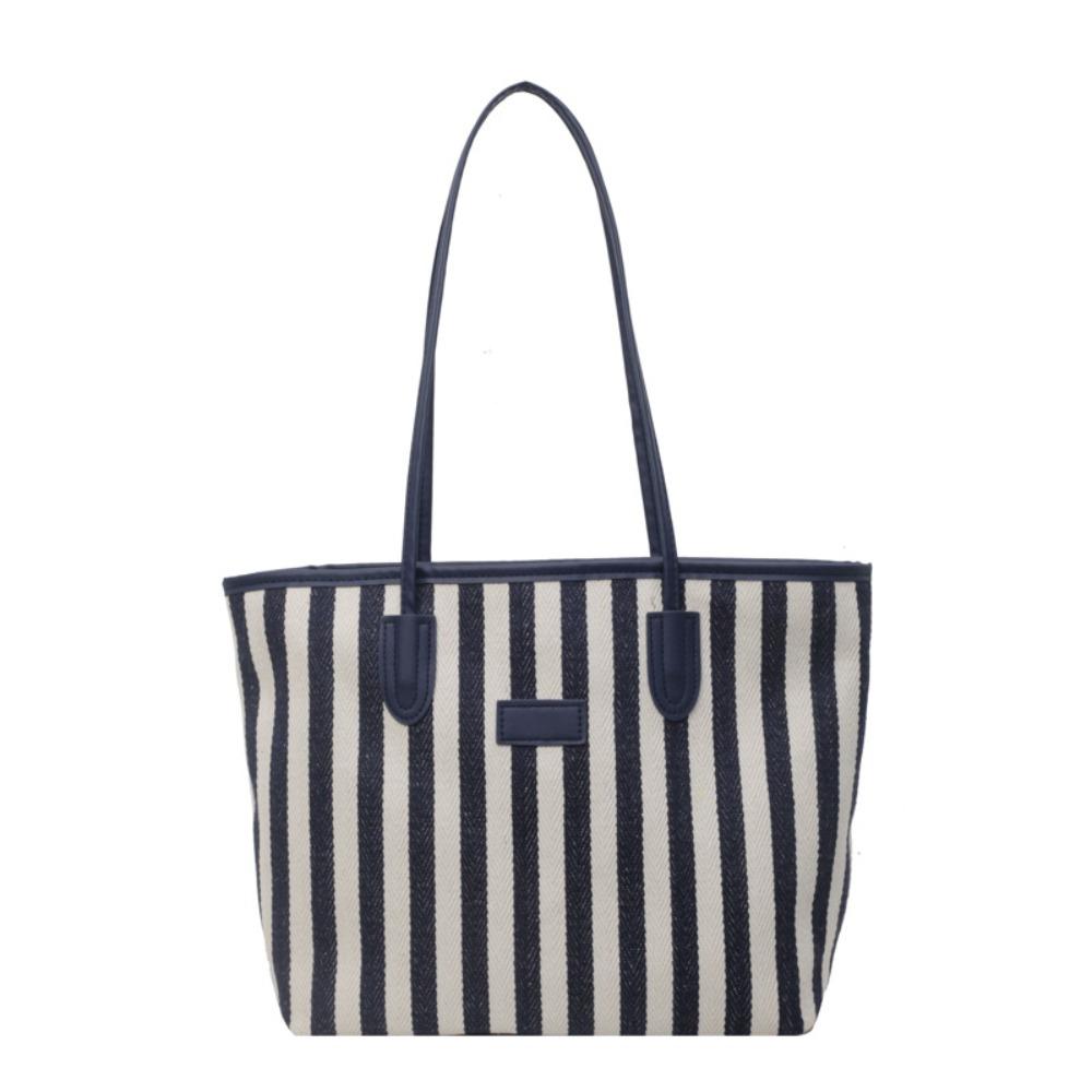 Zipper Shoulder Bag Korean Style Shopping Handbag Casual Stripe Canvas Tote Bag  Girls