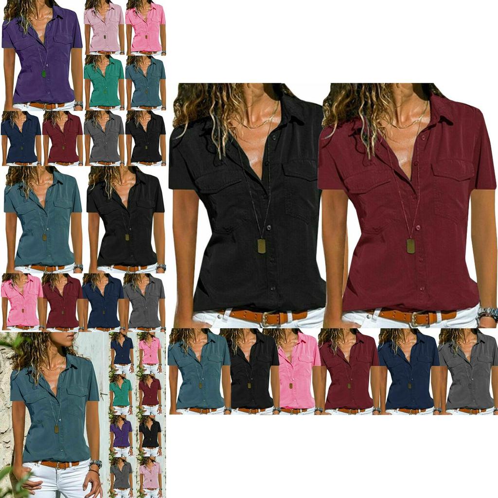 Women Neck V Short Sleeve Shirt Blouse Ladies Summer Tshirt Tops Tee Plus Size