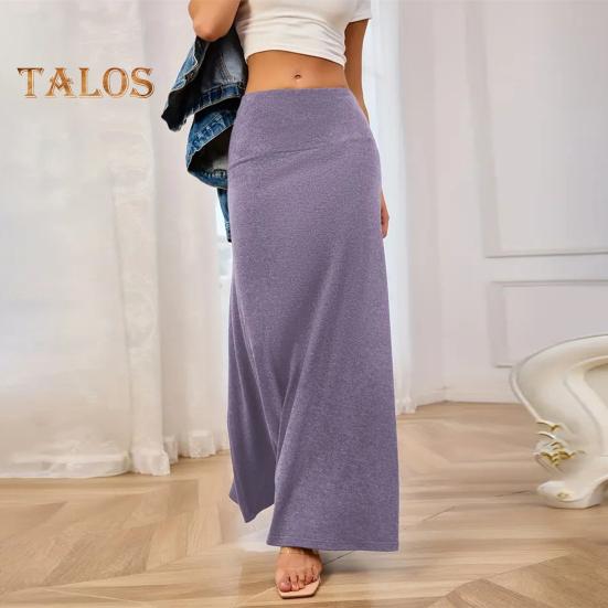 Elastic Women Maxi High Skirt Waist Aline Long Skirt Solid Color Design Casual Knitting Skirt Spring Autumn Daily Wear