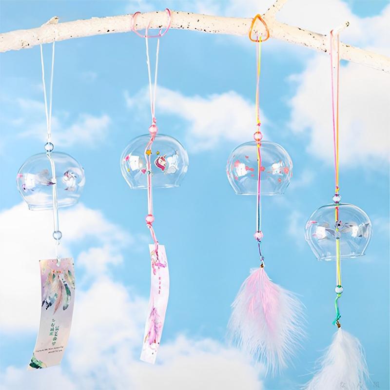 Japanese Wind Bell Sakura Pattern Wind Chimes Handmade Glass Furin Home Decor