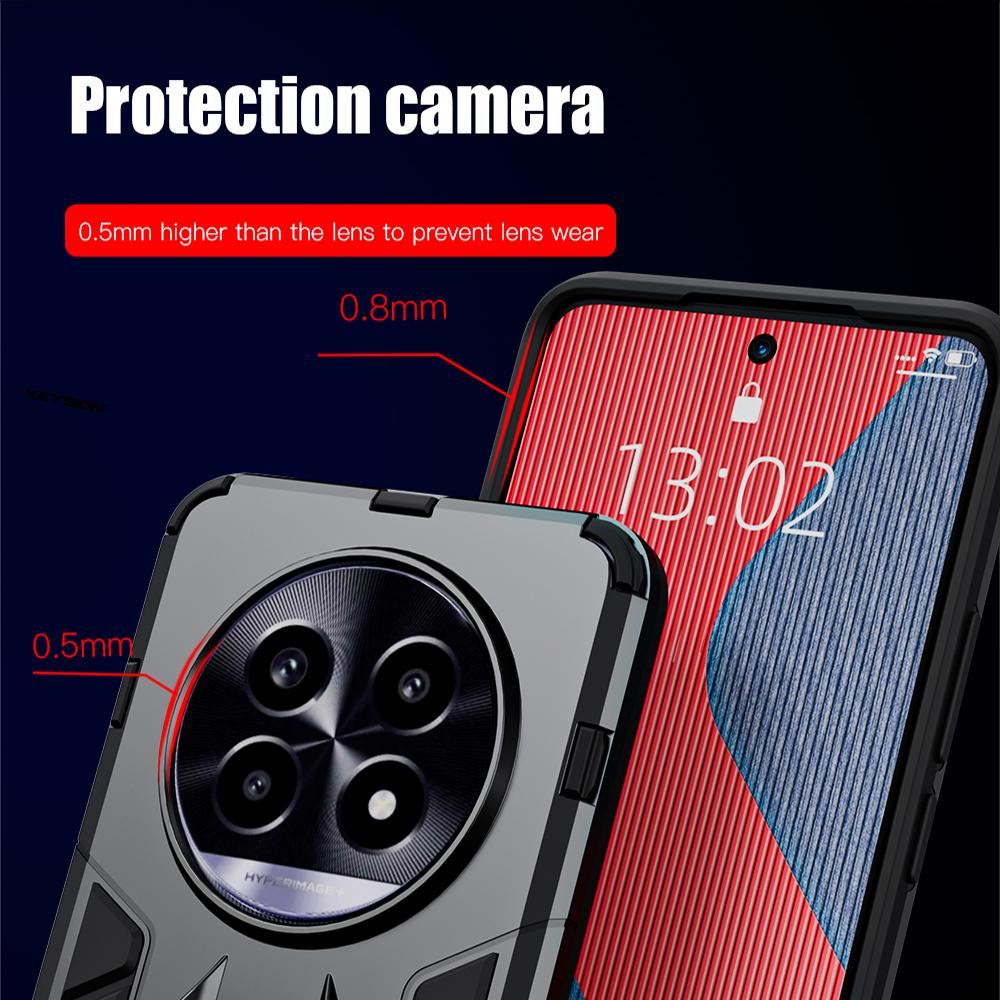 KEYSION Противоударный защитный чехол для Realme 13 Pro+ 5G Мягкий силиконовый + PC Ring Stand Holder Задняя крышка телефона для Realme 13 Pro 5G