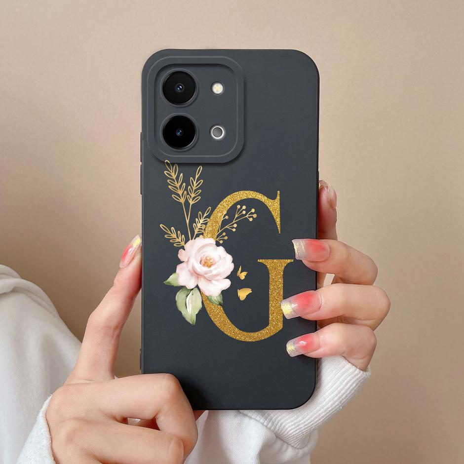 Чехол для Vivo Y28 4G 5G Цветочный рисунок 26 Букв Жидкий силикон ТПУ Задняя крышка для VivoY28 4G 5G Продвинутое ощущение Чехол для пары Оболочка