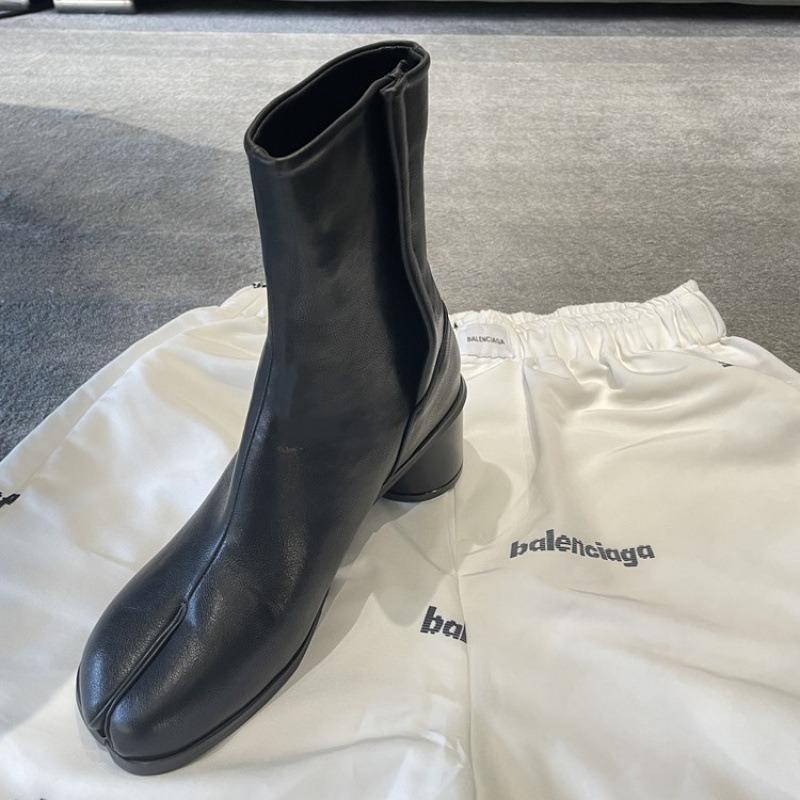 Cowhide~ New Niche Pig's Trotter Split-toe Boots Thick Heel Medium Tube Martin Boots Increase Height and Thin Versatile Thick High Heel Boots Women