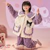 Kids Flannel Pajamas Set Boys Girls Warm Long Sleeve Top And Pants Sleepwear Winter Home Nightwear