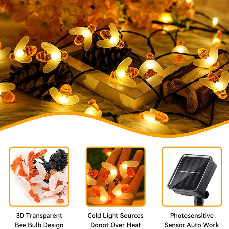 Solar Outdoor 100LED Cute BEE Lamp String Garden Lawn Plant Ground Lamp Courtyard Fairy Christmas Decorative Lamp