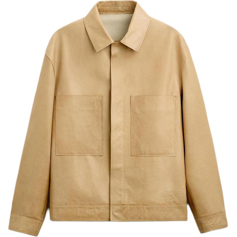 Zara Минималистичная Удобная Универсальная Кожаная Куртка с Длинным Рукавом Мужские куртки Масляно-Желтый 2521120-725