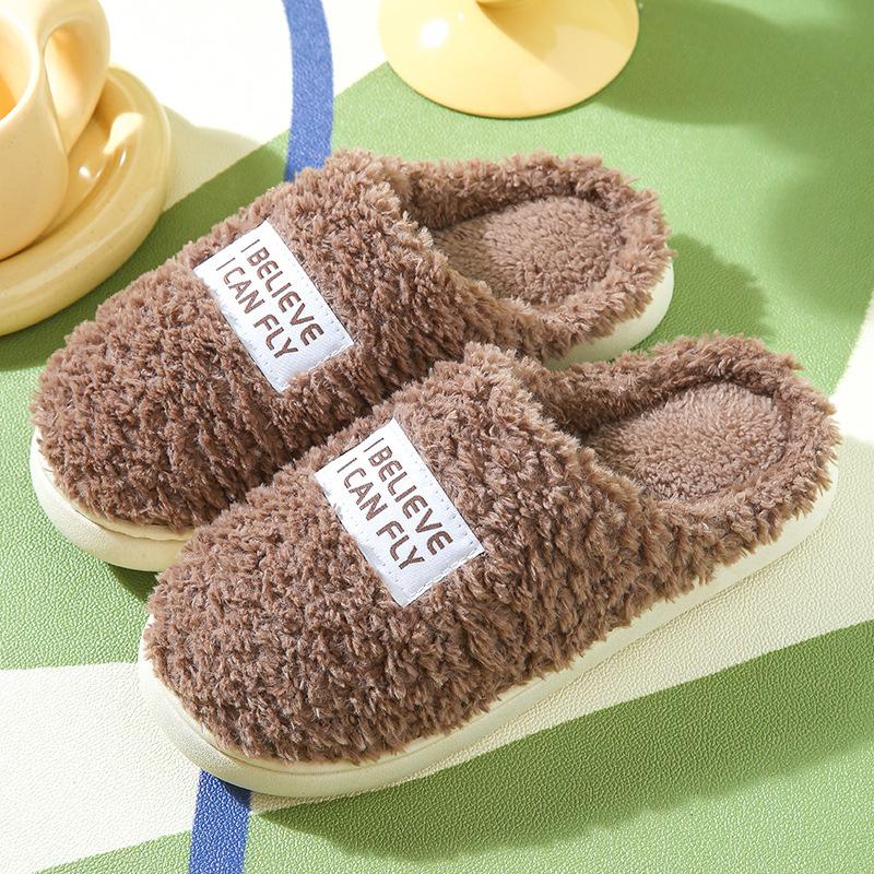 Cotton Slippers Women's Winter Home Indoor Floor Non-slip Thick Bottom Warm Plush Home Fluffy Slippers Men's Winter