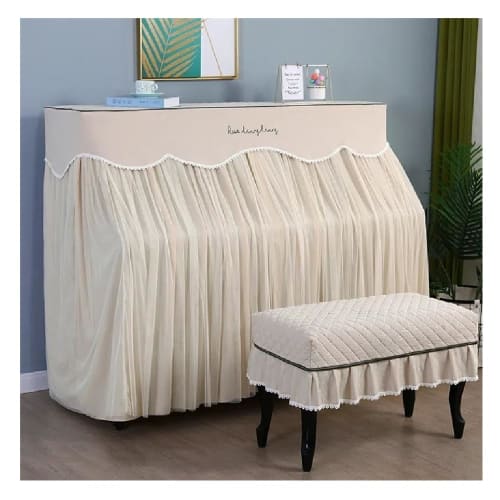 Full-coverage Upright Piano Cover with a Stylish Lace Pattern, Soft and Thick, with Ruffled Details, Light-blocking Dust Cover, and a Classic Nordic D