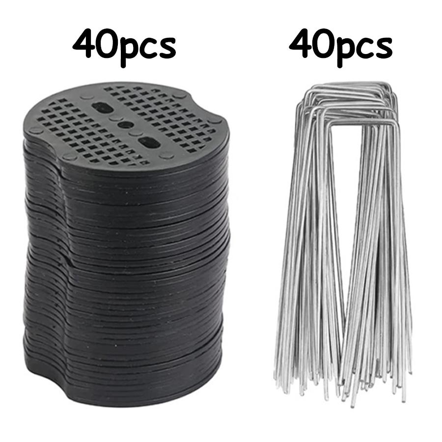 30-50pcs U-Shaped Ground Stakes with 3-Holes Round Washer Lawn Turf Nails Garden Fabric Stakes for Fix Fabrics Weed Patio Tents