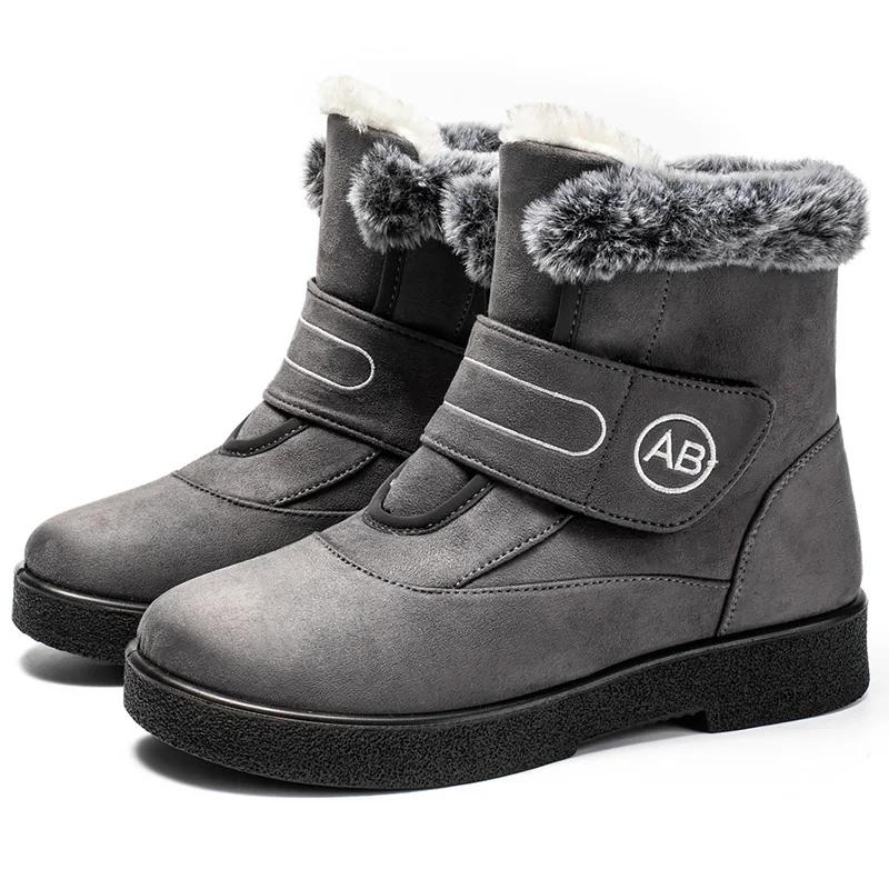 Женские Ботинки Модный Дизайнер Анkle Boots Зимняя Обувь для Женщин Теплые Мех Botas Mujer Низкий Каблук Зимняя Обувь для Женщины Снегоступы