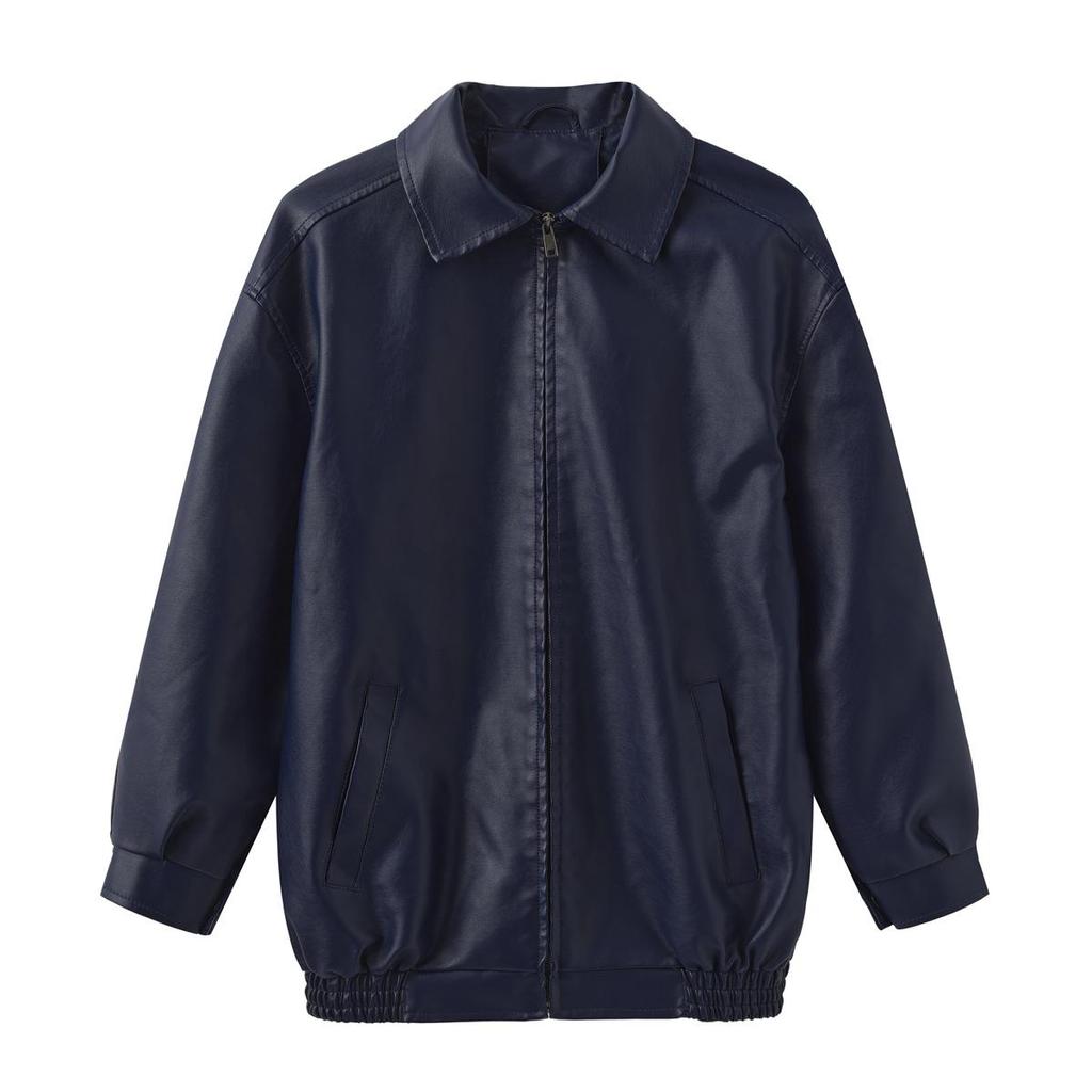 Осень-зима Женская приталенная куртка из искусственной кожи с воротником-лацканами и длинным рукавом на молнии