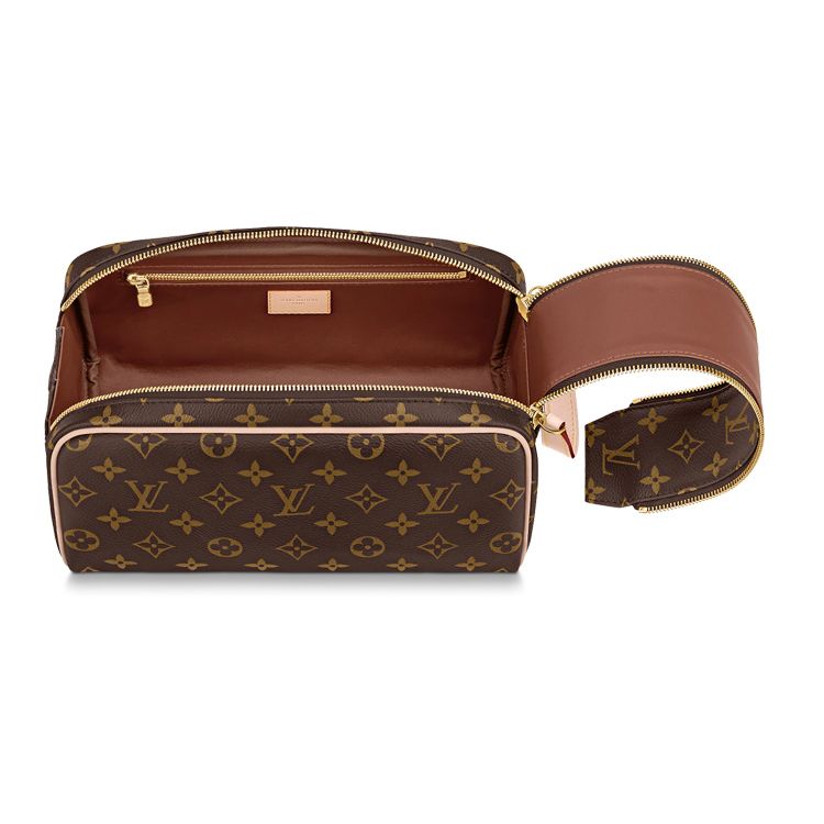Louis Vuitton Косметичка Classic Vintage Print На молнии Покрытый холст с кожаной отделкой Сумка для туалетных принадлежностей Мужская косметичка Коричневый M44494