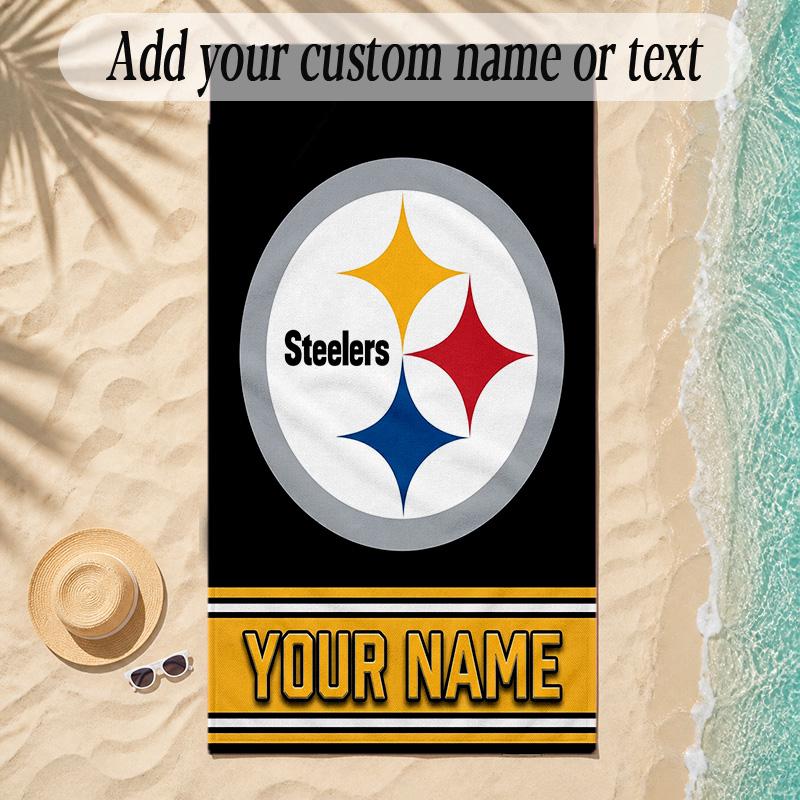 Beach TowelPittsburgh Steelers Custom Name Text Personalized Soft Towel for Beach Pool Indoor Home Decor Gift