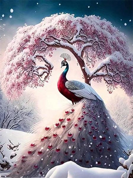 5D Diy Алмазная картина Мозаика Павлин Фэнтези Домашний декор Вышивка Животное Дерево Полный квадрат Круглый настенный арт