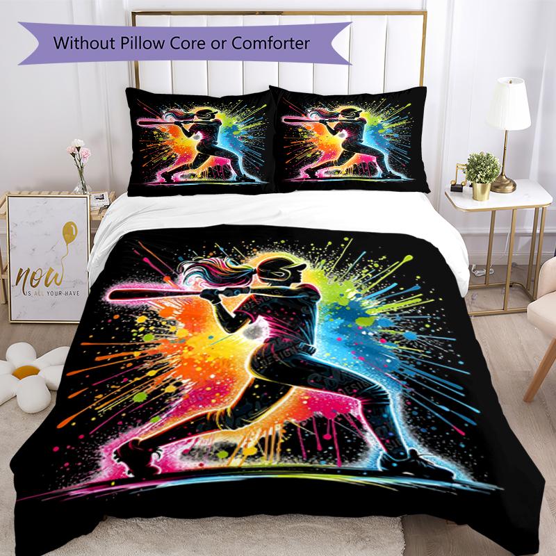 3pcs Baseball Bedding Set Duvet Cover Closure Includes 1 Duvet Cover & 2 Pillowcases, Soft and Comfortable for All Seasons.