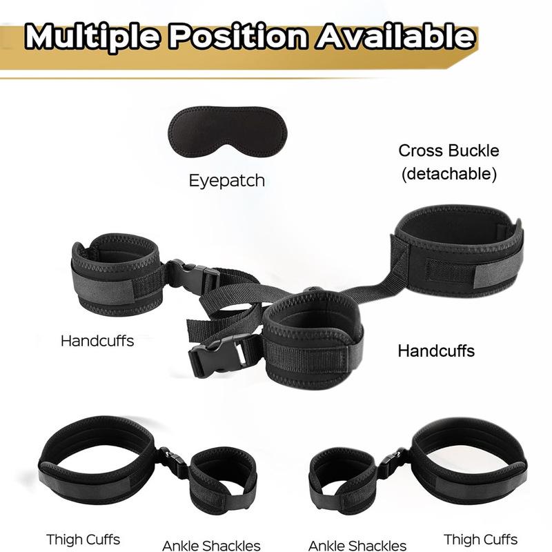 Adult Eye Blinder Neck Collar Handcuffs Leg Restraint Cuff Sex Toy Set Couple BDSM Restraint Bondage Gear Open Leg Erotic Game