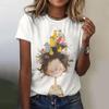 Women's T Shirt Anime Girl Pattern Print Summer Casual Short Sleeve Pullover Fashion Streetwear Cute Girl Tee Female Clothing