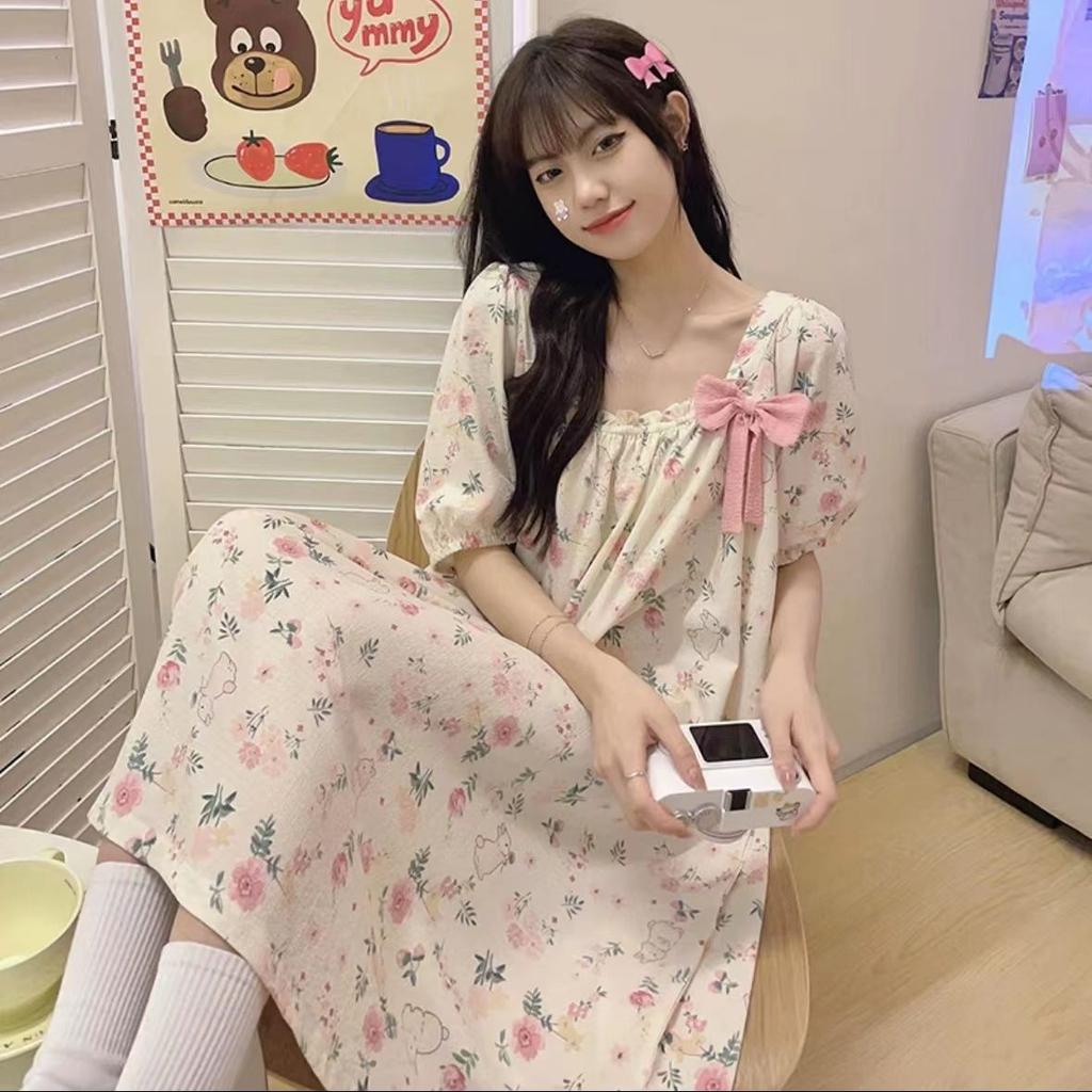 Пижамы для женщин летом милые тканые хлопковые пижамы в стиле принцессы с короткими рукавами для женщин летом тонкая весенне-осенняя домашняя одежда