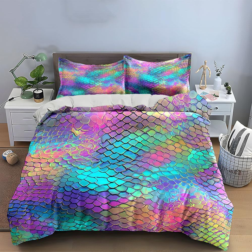 "Colorful Mermaid Scales Set" Bedding Duvet Cover Set Duvet Cover Pillowcases (1 * Duvet Cover 2 * Pillowcases, without duvet insert)