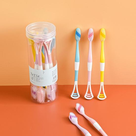 Скребки для языка Прочный портативный компактный набор зубных щеток двойного назначения с аксессуарами для дома