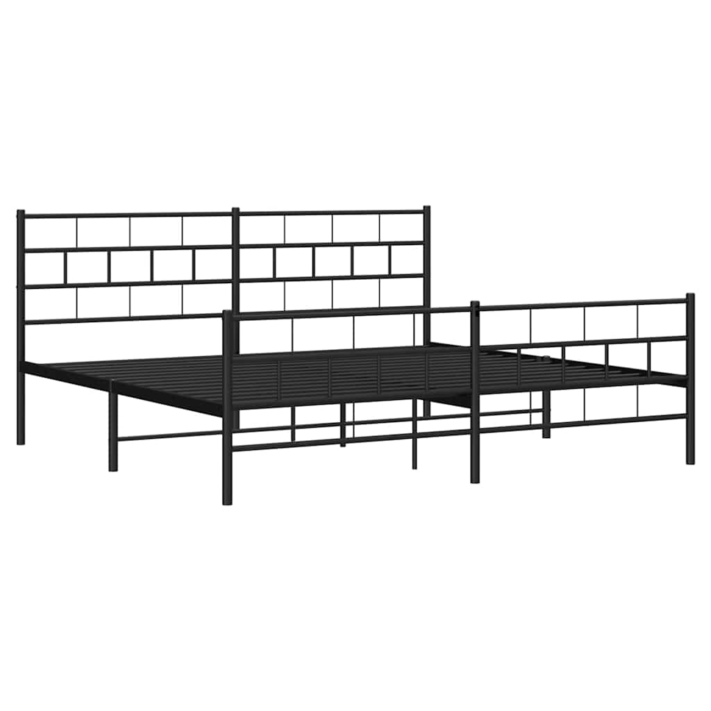 Metal Bed Frame with Headboard and Footboard Black 183 x 213 cm
