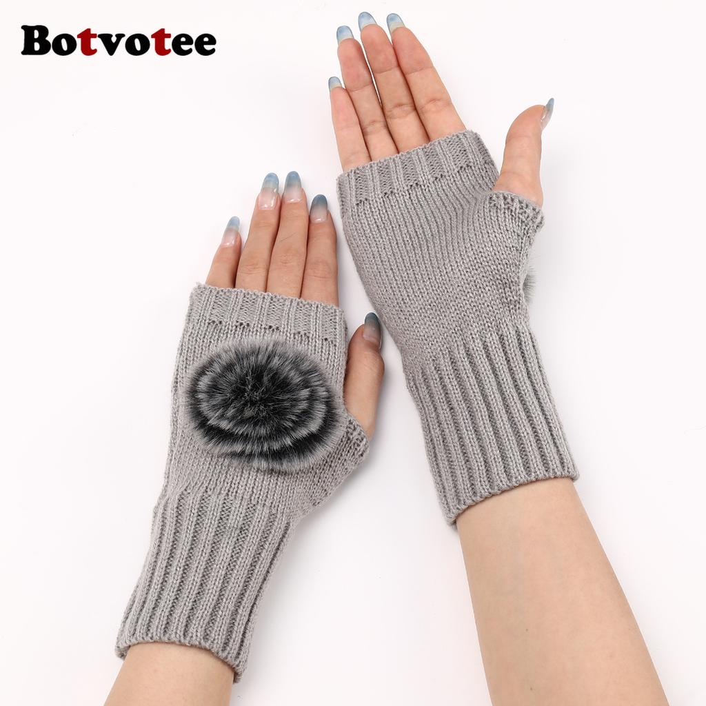 Botvotee Рукава для женщин Y2k Аксессуары Митенки Грелки для рук Зима Черный Белый Милые Вязаные Модные Перчатки без пальцев