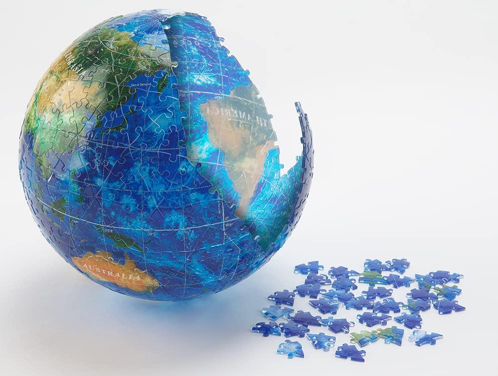 Yanoman 540-Piece Jigsaw Puzzle, 3D Spherical Puzzle, Blue Earth Aqua (Approx. 22.9cm Diameter), 2054-111, Includes Piece Request Postcard, Base, and
