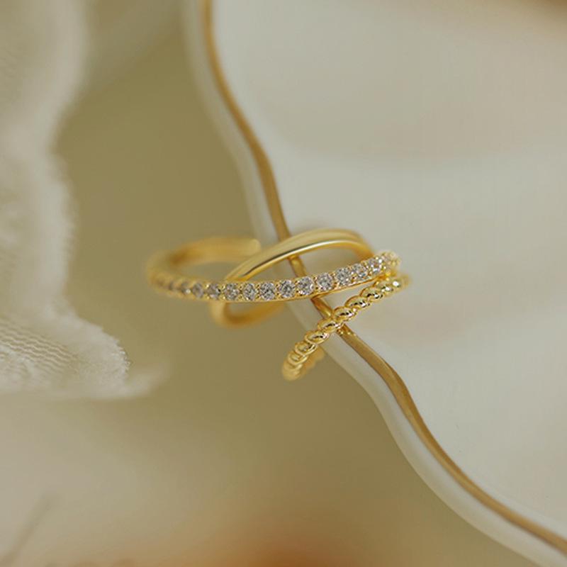 Многослойная серьга-кафф из циркона с нерегулярными перекрестными линиями - Не требует пирсинга