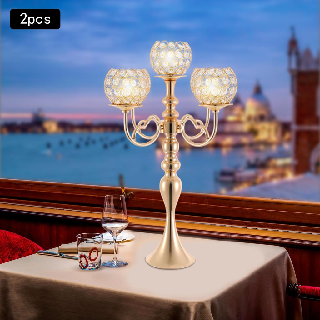 2Pcs 5-Arm Candle Holders, 21.5 Inch Gold Tabletop Candelabra, Candle Stand for Real/Simulation Candles, Perfect for Home Decor