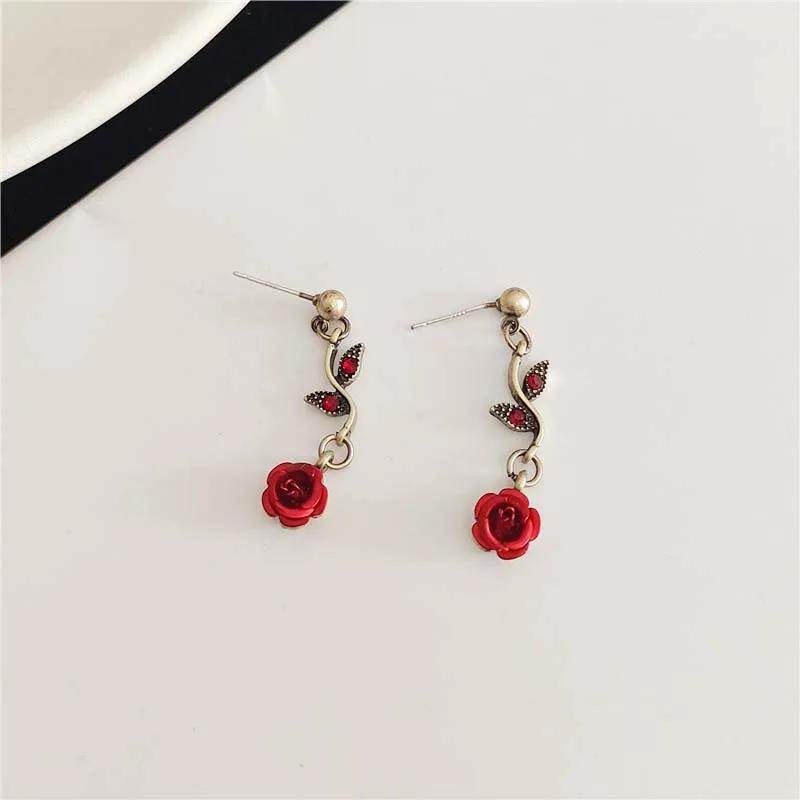 Винтажный французский набор ожерелья и браслета с красными розами для женщин, модный романтический ошейник-цепочка, помолвочные ювелирные изделия, подарки